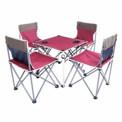 Portable Folding Beach Table and Chair Five Sets Burgundy Integrated Design High Stability for Outdoor Camping Activities Newest