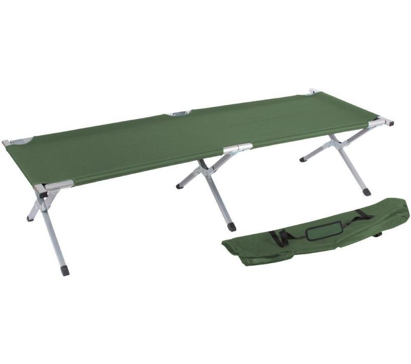Heavy Duty Army Bed, Oxford Fabric Single Camping Bed, Sunbed in Green with Bag, Folding Camping Cot
