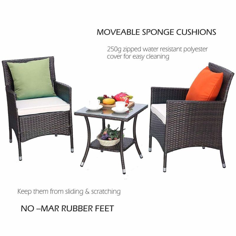 3 Pieces Patio Furniture Set Outdoor Wicker Conversation Set Cushioned PE Wicker Bistro Set Rattan Chairs with Coffee Table Porch, Backyard, Dining Chair