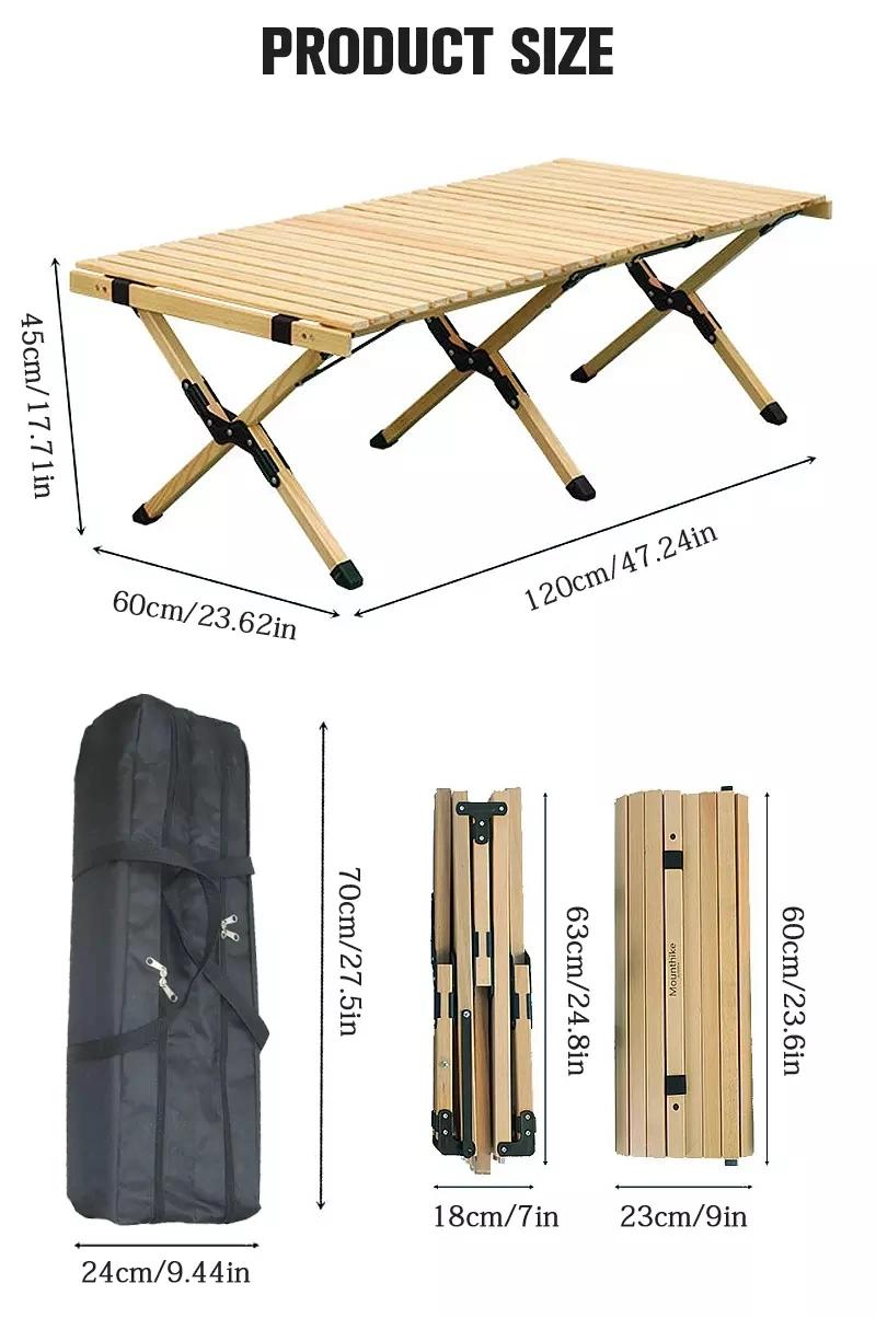 Feistel Outdoor Camping Folding Wooden Table Garden Portable Egg Roll Picnic Table