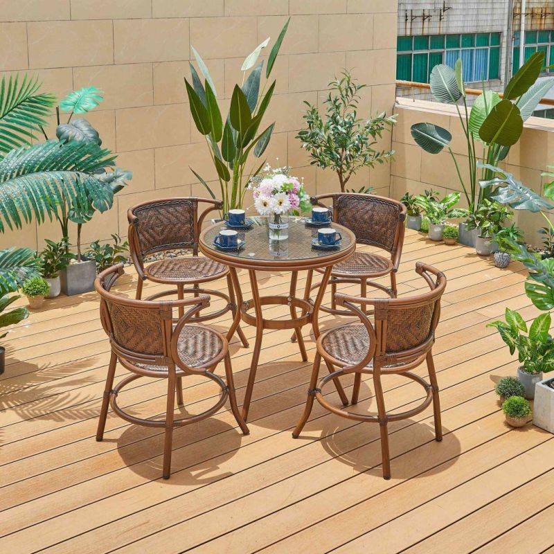 Original Design From Factory Leisure 4 Seater Aluminium Metal Rattan Wicker Dining Chair and Table Set Outdoor Garden Furniture