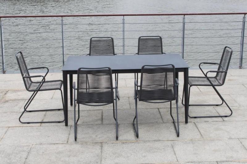 Customized Black Patio Set Square Outdoor Dining Table for 8