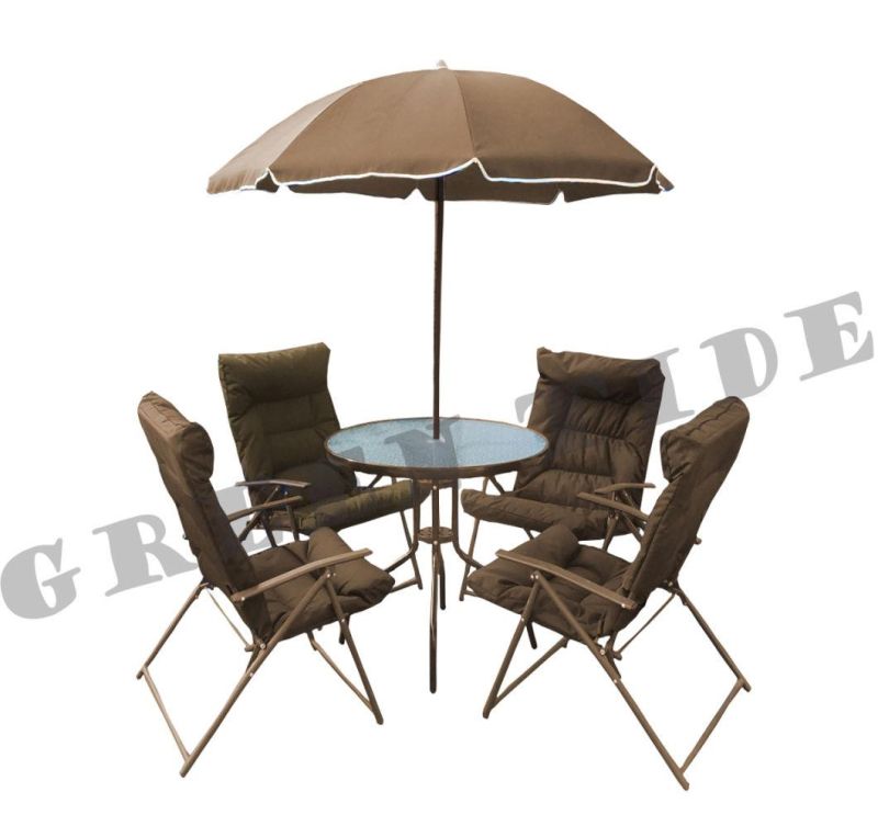 Outdoor Patio Dining Garden Furniture Sets 6PCS Folding Chair with Umbrella