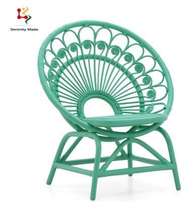 Peacock Unique Shape Style Dye Green Color Stable Natural Rattan Lounge Chair