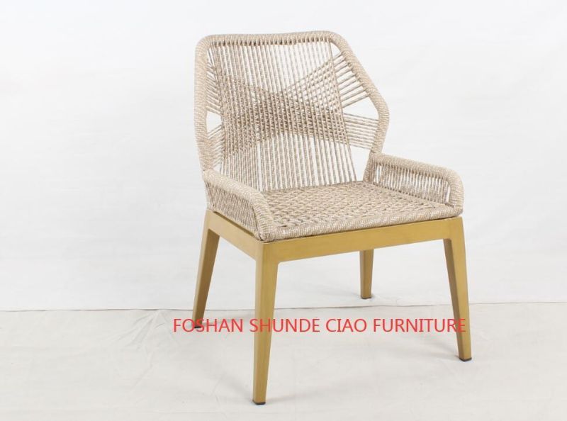 Modern Design Furniture Rope Weaving Wood Grain Feet Outdoor Chair