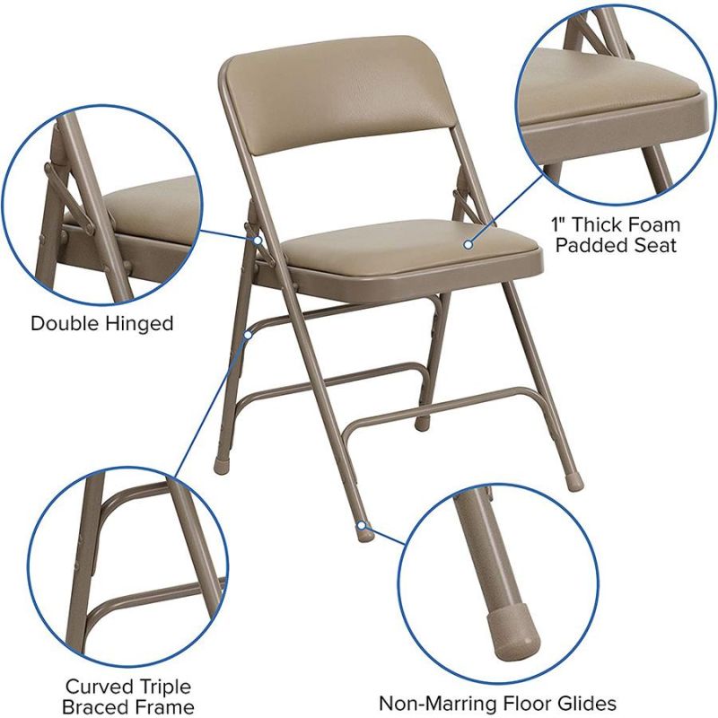 Beige Color Outdoor Camp Beach Folding Metal Steel Chair with Pad