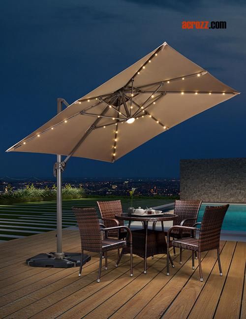 Outdoor Garden Aluminum Folding Beach Sun Solar LED Light Parasol Umbrella