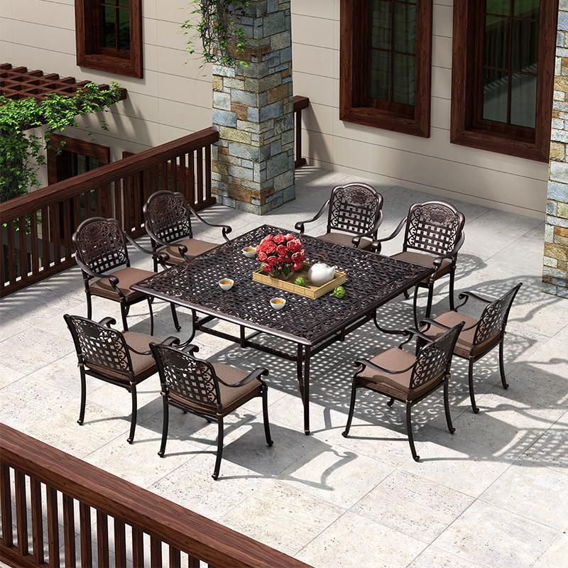 6 Seats Garden Dining Table Set Cast Aluminum Outdoor Furniture Metal Patio Furniture