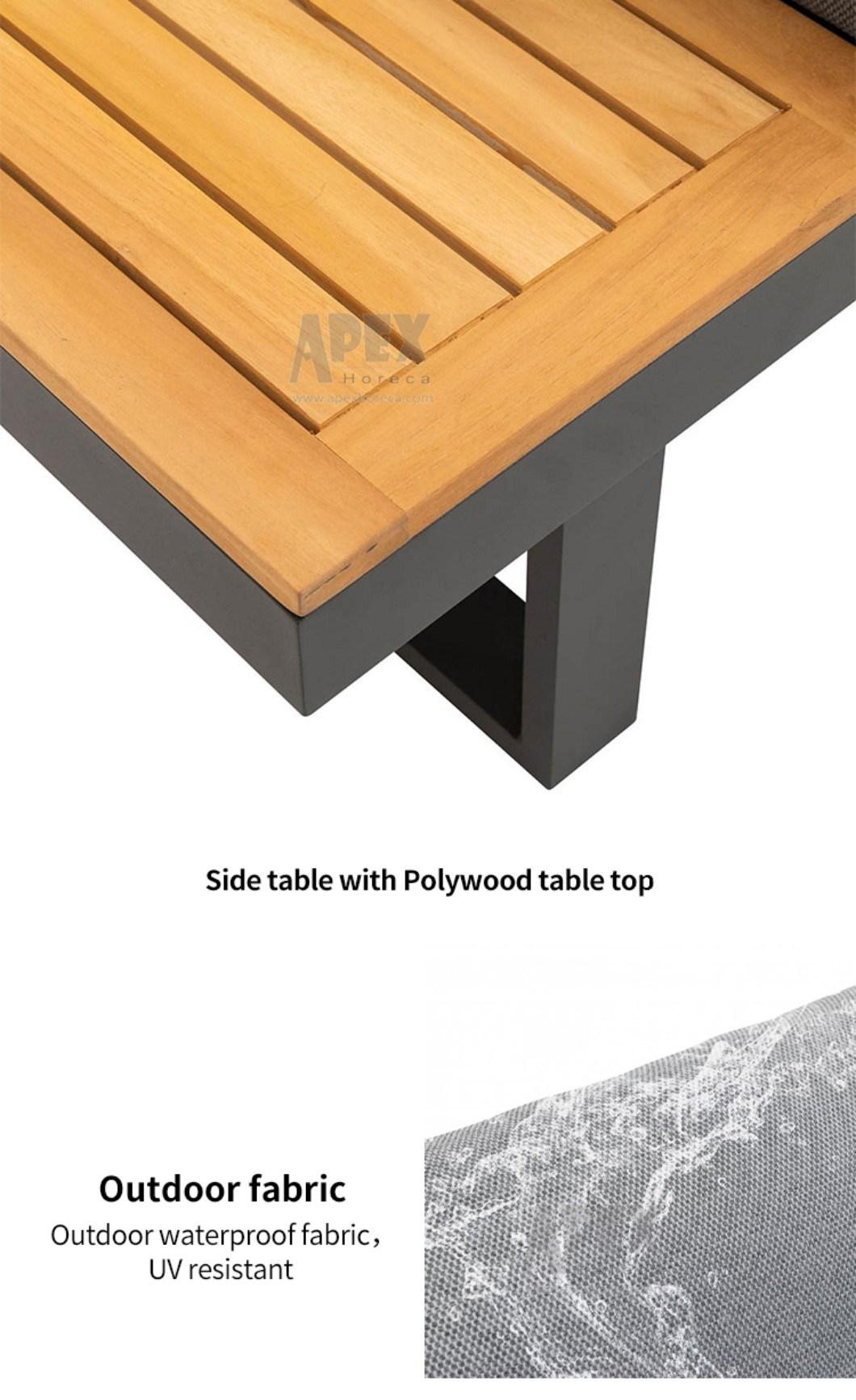 Outdoor Waterproof Fabric Poly Wood Table Top High Density Cushion Sofa Set