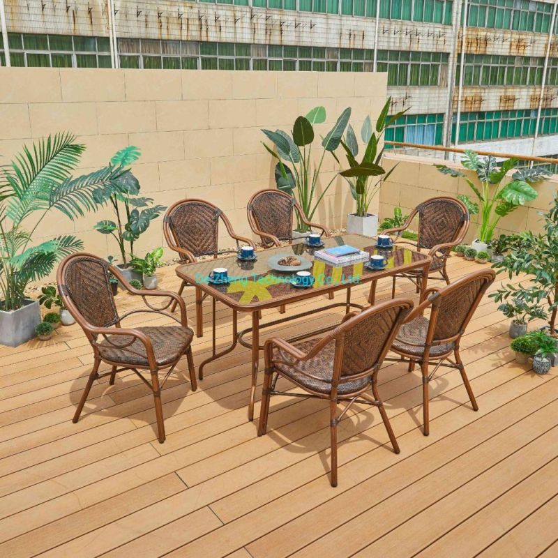 Rattan Wicker 6-Piece Outdoor Patio French Bistro Plastic Furniture Garden Dining Table Set