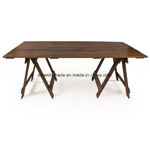 Vintage Style Trestle Folding Wooden Dining Table for Commercial Use