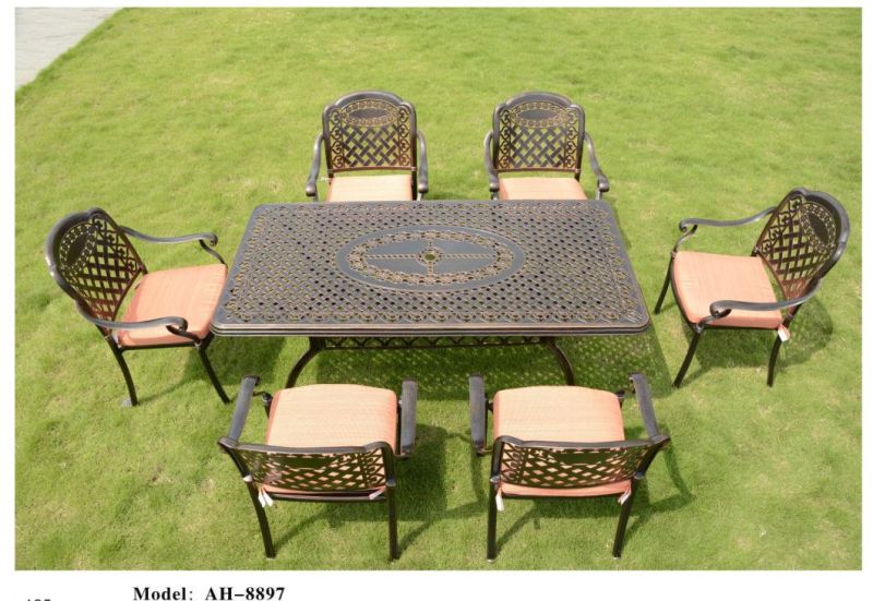 Outdoor Living Traditions Cast Aluminum Furniture Garden Dining Set with or Without Seat Cushions and Square Dining Table, Antique Bronze Finish