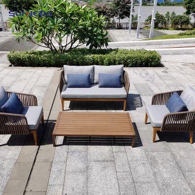 Garden Outdoor Beach Chair Aluminum Imitation Wood Thick Rop Sofa with Cushion