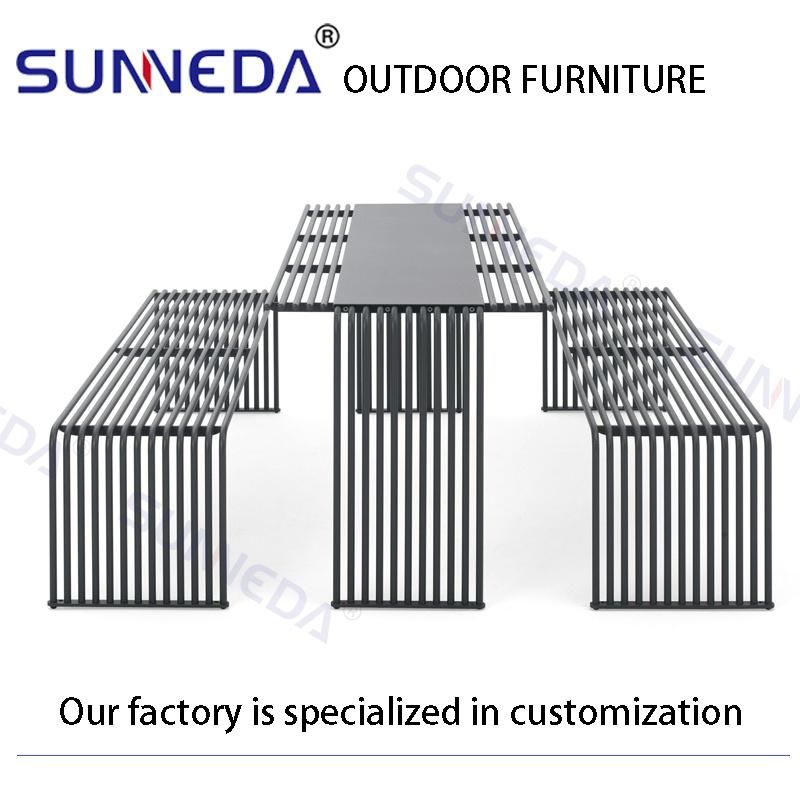 Modern Design Creative Stainless Steel Long Table and Chairs for Outside