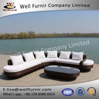 Well Furnir Round End Extra-Large Lounge Rattan Sofa Suite (T-059)