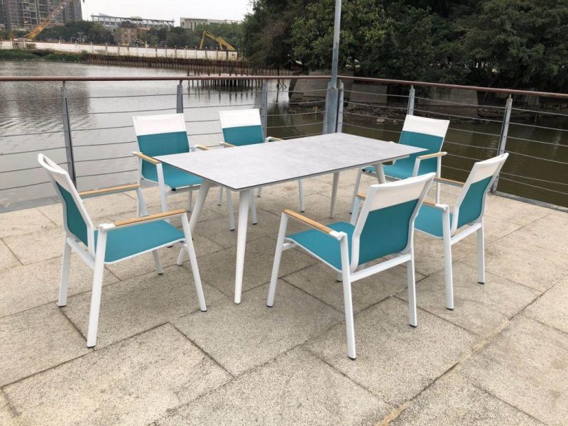 Rectangle Garden Table for 6 White Outdoor Dining Set Patio Villa Furniture Supplier