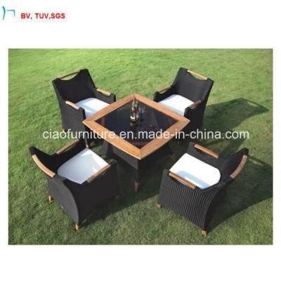 C-Hot Selling Outdoor PE Rattan Teak Wood Dining Table Set
