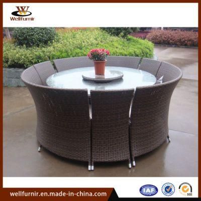 Outdoor Hotel Dining Patio Furniture Rattan Round Glass Table Set