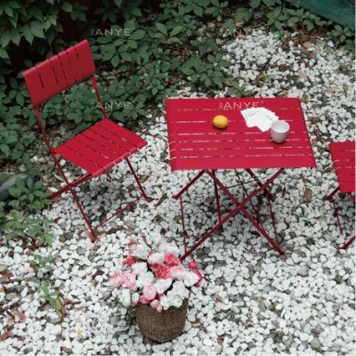 Durable Steel Slats Design Garden Furniture Set Foldable Space Saving Dining Table and Folding Chair