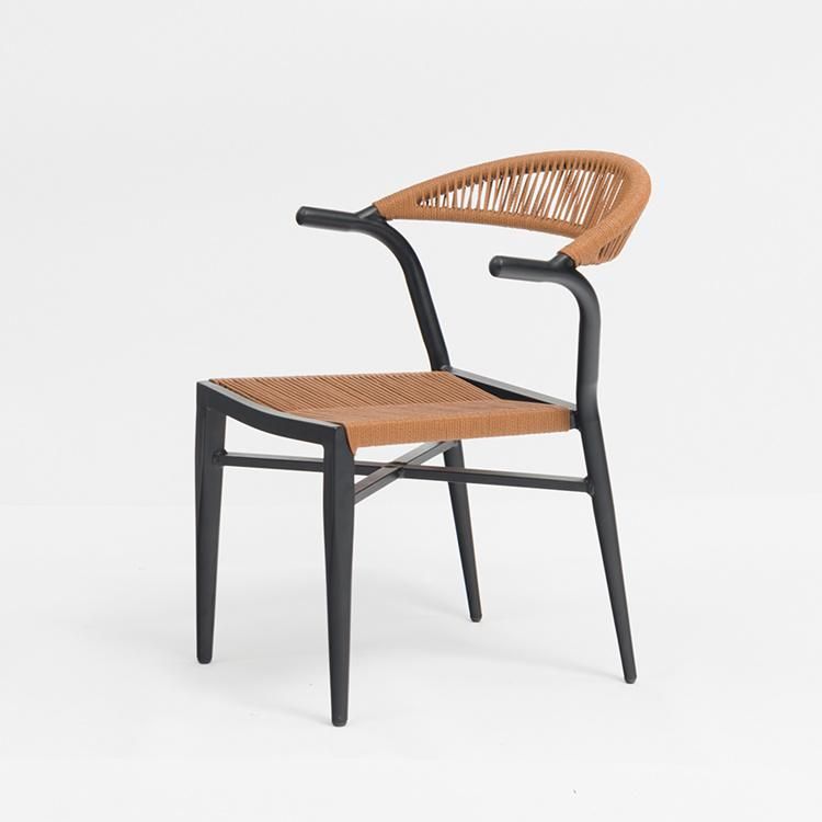 Black Cheap Aluminum Chairs with Round Cotton Rope Kids Park Bench Garden Furniture