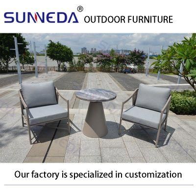 Factory Wholesale Aluminum Frame Back Knitting Rattan Marble Top Outdoor Furniture Table and Chair