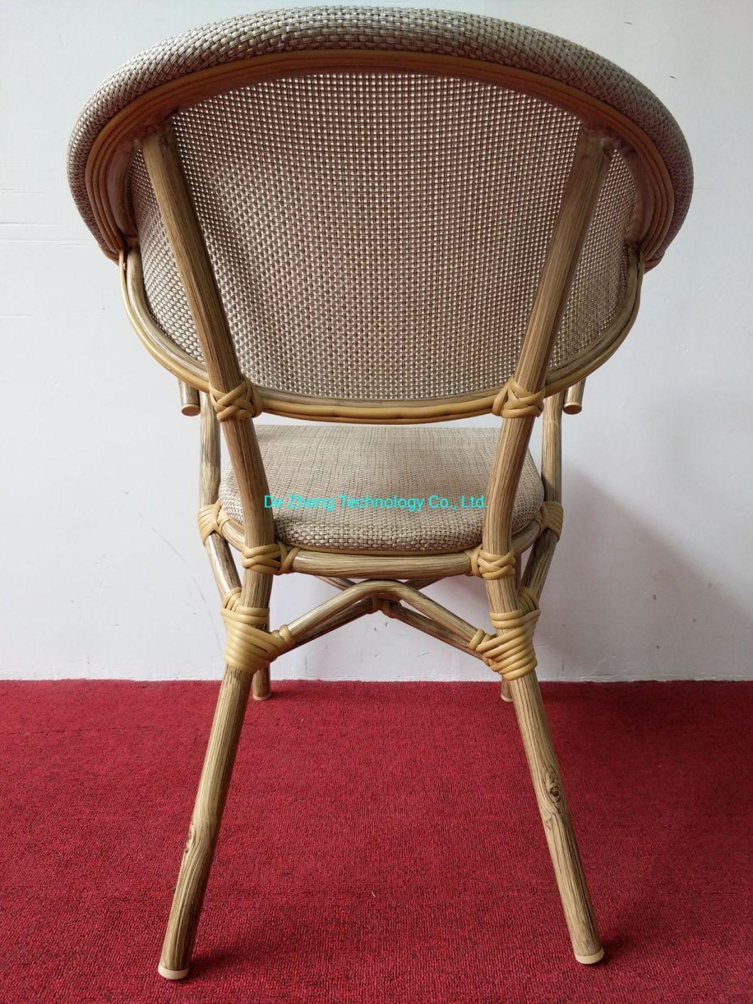 French Leisure Commercial Hotel Mesh Textylene Mesh Restaurant Aluminum Armrest Outdoor Dining Furniture