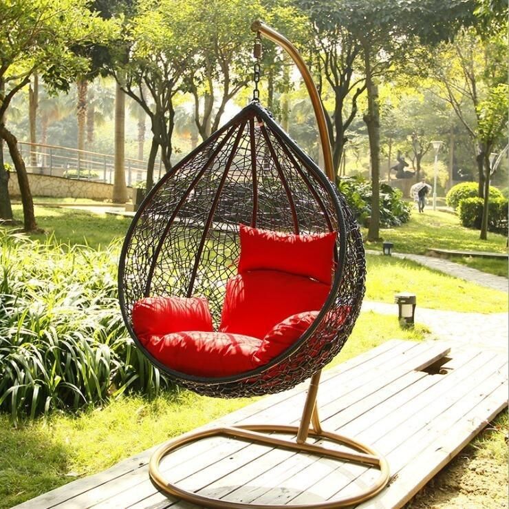 Wholesale Hanging Egg Balcony Rattan Metal Base Patio Swing Chair