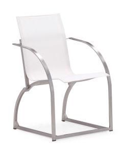 White Textilene Outdoor Chair with Armrest