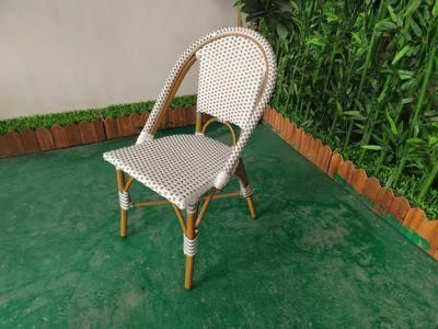 French Style Aluminum PE Rattan Dining Chair for Restaurant Cafe Stackable Bistro Outdoor Chair