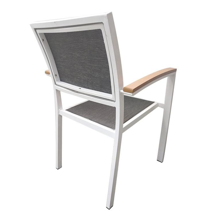 China Supplier Poly Wood Restaurant Stackable Dining Textilene Mesh Outdoor Furniture