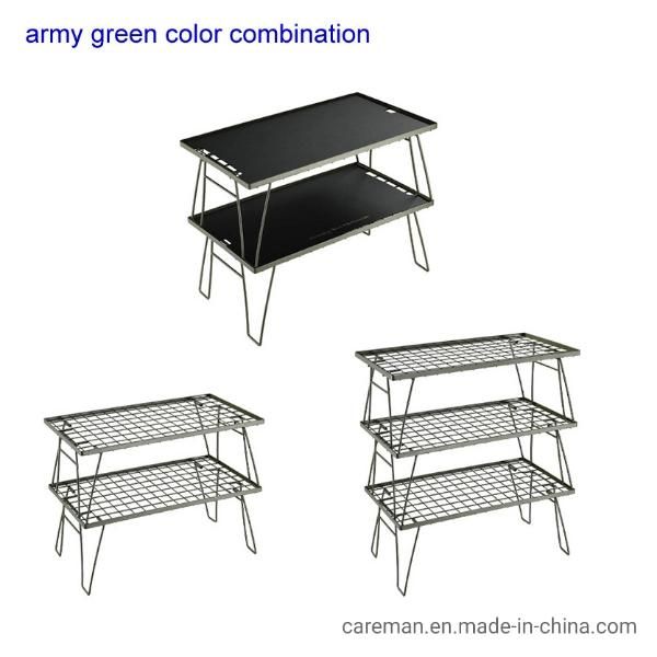 Camping Iron Folding Mesh Table Cooler Stand Black