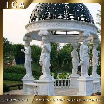 Large Size Outdoor Garden White Marble Figure Gazebo Pavilion Sculpture