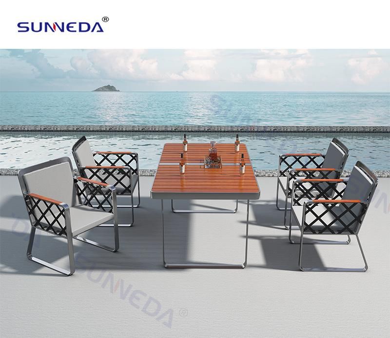 Simple Hotel Plastic Wood Dining Table Set Garden Outdoor Furniture