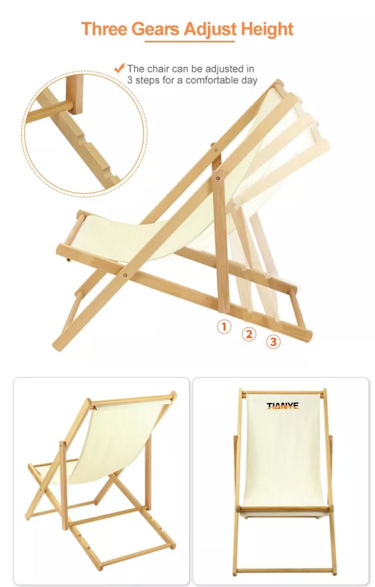 Wholesale Outdoor Furniture Garden Folding Canvas Deck Chair Lounge Solid Wood Beach Chair for Camping