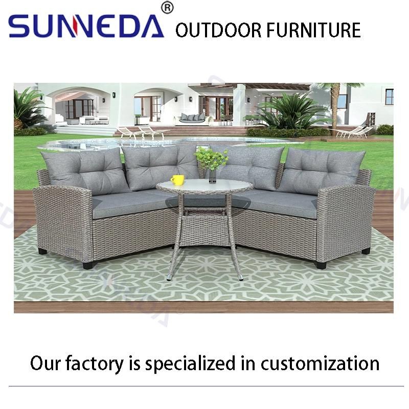 Outdoor Dining Table Set Metal Frame PE Rattan Garden Sofa Set