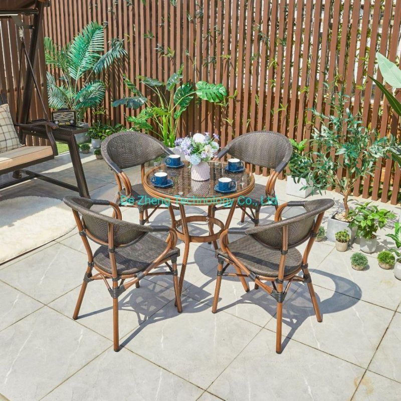Original Design From Factory Leisure 4 Seater Aluminium Metal Rattan Wicker Dining Chair and Table Set Outdoor Garden Furniture
