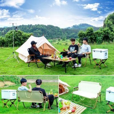 Outdoor Metal Folding Double Seat Long Relax Camping Bench Chair 600d