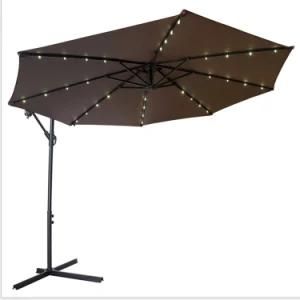 10FT Outdoor Furniture Large Banana Umbrella with Solar LED Lights Garden Parasol