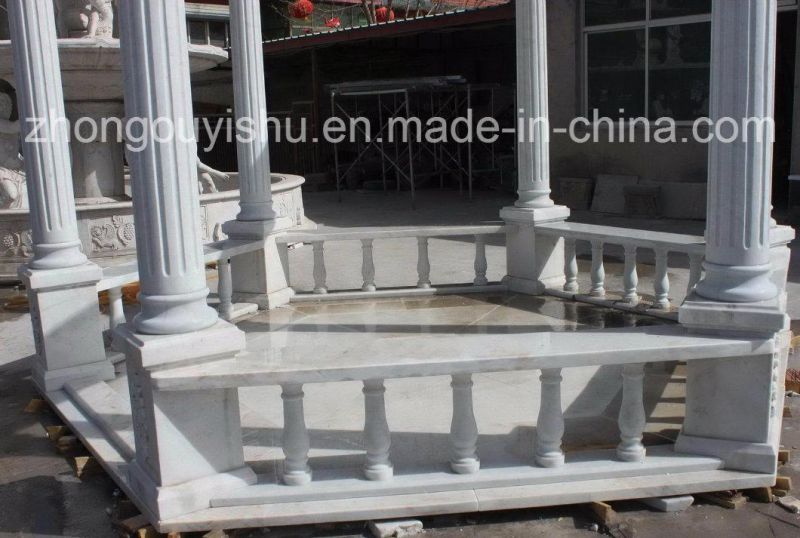 White Garden Decoration Marble Gazebo with Columns and Balustrade