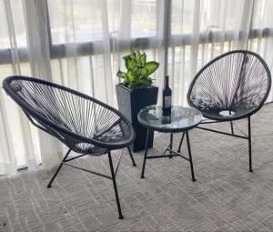 Hot Sale PE Rattan Metal Outdoor Furniture Set Two Egg Shape Chairs with Round Table