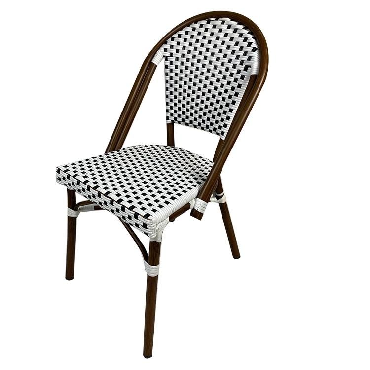Restaurant Outdoor High Back Leaf Rattan Chair Metal Legs Aluminium Garden Furniture