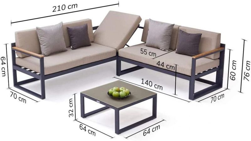 Outdoor Garden Patio Furniture Waterproof Sofa Bed Aluminum Sofa