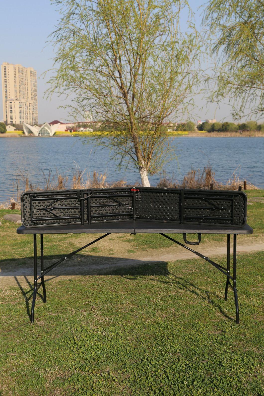 6FT Wood Grain Folding in Half Table in Anthracite Color