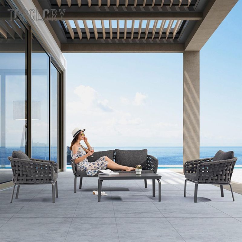 Wholesale Outdoor Club Modern Leisure Patio Garden Furniture Sofa Set with Aluminum Frame Woven Rope