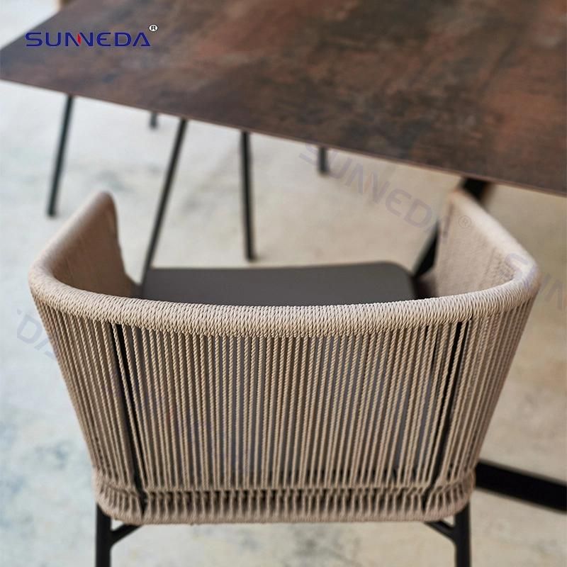 Modern Backyard Pool Weaving Dining Chairs and Table Furniture Sets