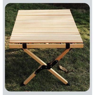 Outdoor Height Adjustable Portable Wood Roll Egg Folding Picnic Camping Table