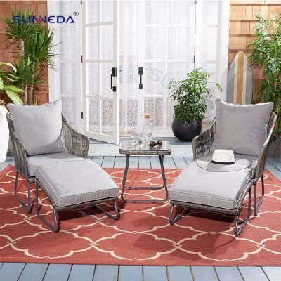 Outdoor Garden Patio Woven Rattan Webbing Armrest Chair with Ottoman