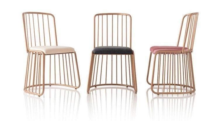 Luxury Beauty Salon Metal Rose Gold Wire Chair Durable Wrought Iron Garden Event Wedding Dining Chair