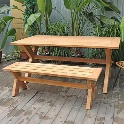 New Rattan +Teak Wood OEM Garden Table Benches Dining Set