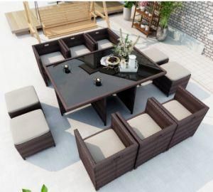 Outdoor Courtyard PE Rattan Sofa Garden Terrace Villa Rattan Chair Combination Five-Piece Waterproof Leisure Tea Table Furniture